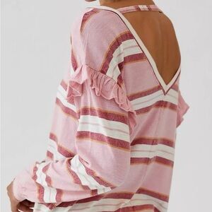 Anthropologie Pilcro Pink Ruffle Long sleeve Tee Sz XS